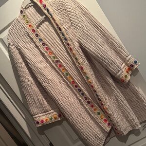 POL Cream Knit Cardigan with Colorful Accents